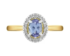 Pierścionek z żółtego złota z diamentami i tanzanitem - próba 585