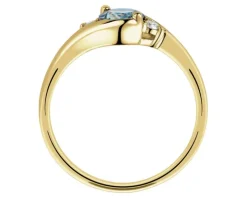 Pierścionek z żółtego złota z brylantami i topazem London Blue - próba 585