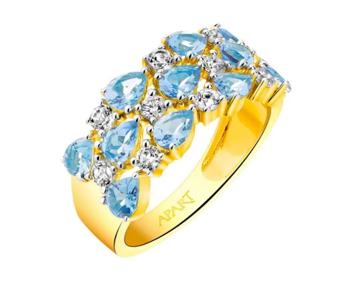 Pierścionek z żółtego złota z brylantami i topazami - próba 585