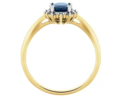 Pierścionek z żółtego złota z diamentami i szafirem - próba 585