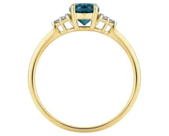 Pierścionek z żółtego złota z brylantami i topazem London Blue - próba 585