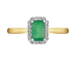 Pierścionek z żółtego złota z diamentami i szmaragdem - próba 585