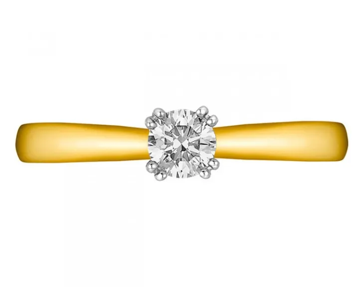 Pierścionek z żółtego złota z brylantem - 0,18 ct - próba 750