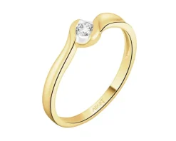 Pierścionek z żółtego złota z brylantem - 0,08 ct - próba 585