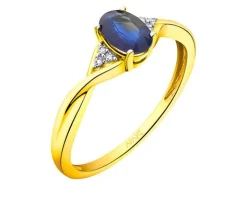Pierścionek z żółtego złota z diamentami i szafirem - próba 585