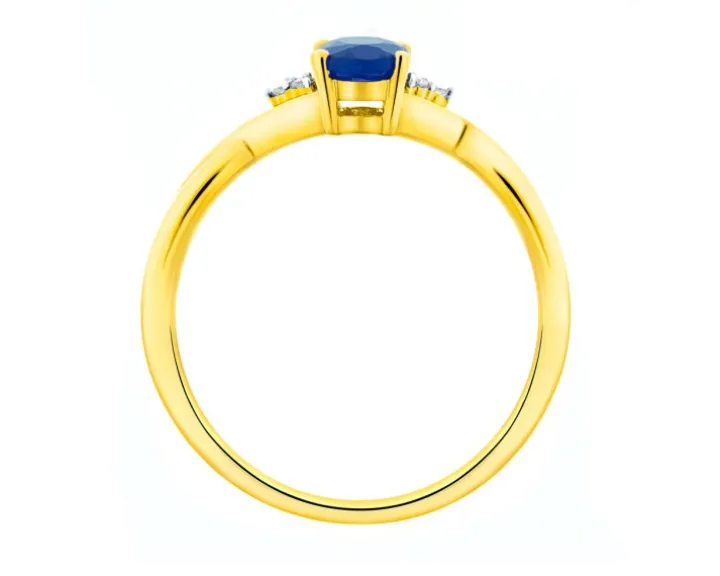 Pierścionek z żółtego złota z diamentami i szafirem - próba 585