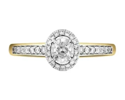 Pierścionek z żółtego złota z brylantami i rubinem - próba 585