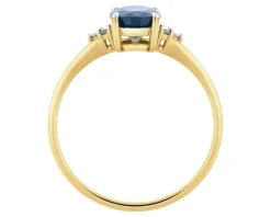 Pierścionek z żółtego złota z diamentami i szafirem - próba 585