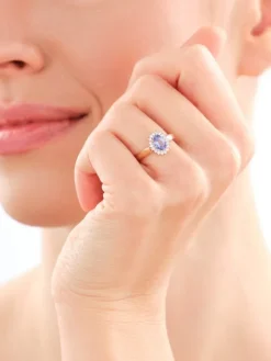 Pierścionek z żółtego złota z diamentami i tanzanitem - próba 585