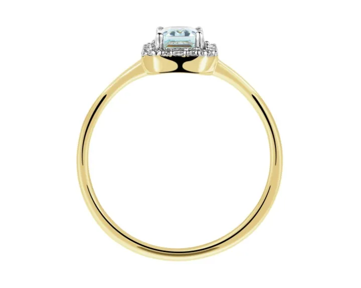 Pierścionek z żółtego złota z diamentami i akwamarynem - próba 585