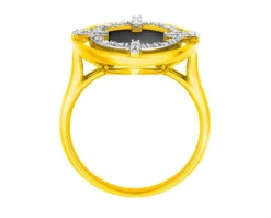 Pierścionek z żółtego złota z diamentami i onyksem - próba 585