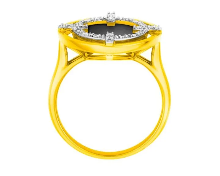Pierścionek z żółtego złota z diamentami i onyksem - próba 585
