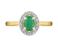 Pierścionek z żółtego złota z diamentami i szmaragdem - próba 585