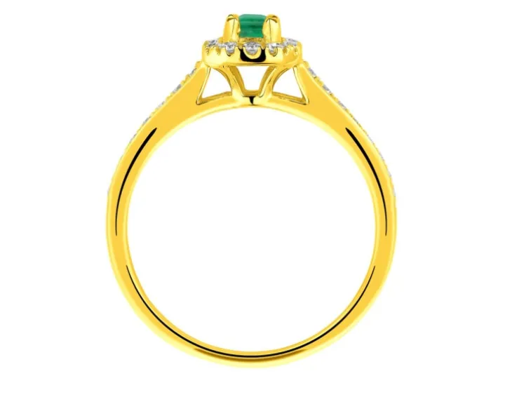 Pierścionek z żółtego złota z brylantami i szmaragdem - próba 585