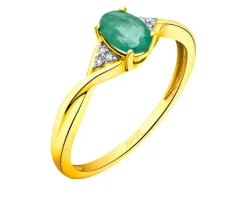 Pierścionek z żółtego złota z diamentami i szmaragdem - próba 375