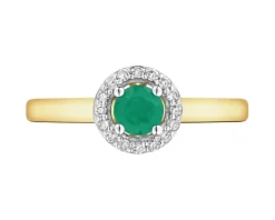 Pierścionek z żółtego złota z diamentami i szmaragdem - próba 375