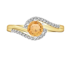 Pierścionek z żółtego złota z diamentami i cytrynem - próba 585