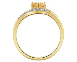 Pierścionek z żółtego złota z diamentami i cytrynem - próba 585
