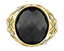 Pierścionek z żółtego złota z brylantami i onyksem - próba 585