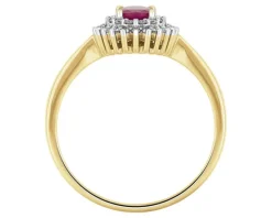 Pierścionek z żółtego złota z brylantami i rubinem - próba 585