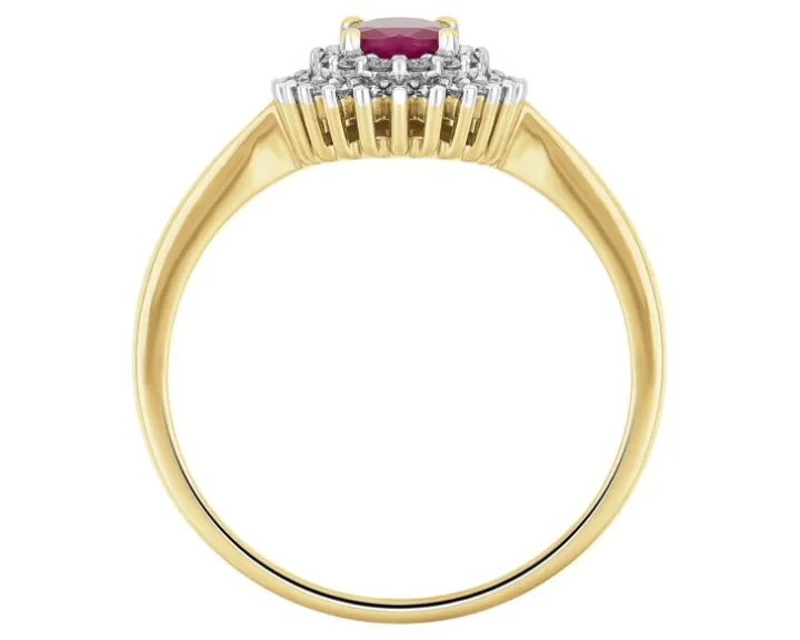 Pierścionek z żółtego złota z brylantami i rubinem - próba 585