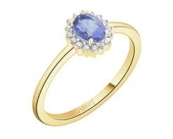 Pierścionek z żółtego złota z diamentami i taznzanitem - próba 585