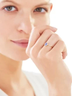 Pierścionek z żółtego złota z diamentami i taznzanitem - próba 585