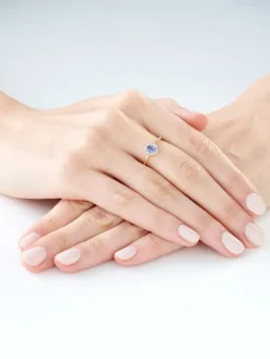 Pierścionek z żółtego złota z diamentami i taznzanitem - próba 585