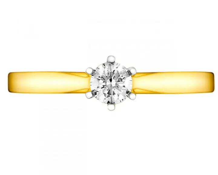 Pierścionek z żółtego złota z brylantem - 0,18 ct - próba 750