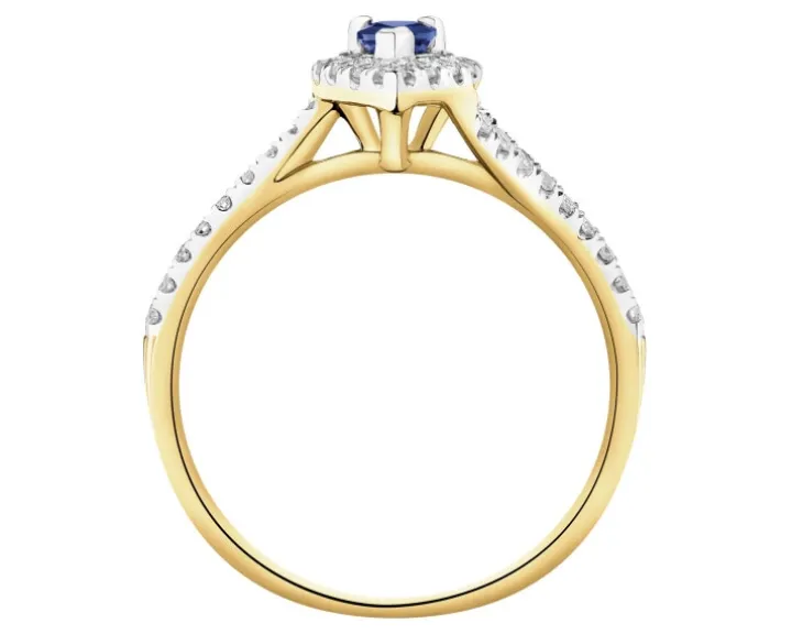 Pierścionek z żółtego złota z brylantami i szafirem - próba 585