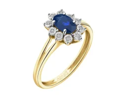 Pierścionek z żółtego złota z diamentami i szafirem - próba 585