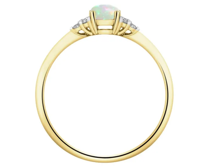 Pierścionek z żółtego złota z brylantami i opalem - próba 585