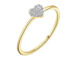 Pierścionek z żółtego złota z brylantami - serce - 0,03 ct - próba 585