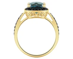 Pierścionek z żółtego złota z brylantami i topazem London Blue - próba 585