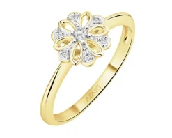 Pierścionek z żółtego złota z diamentami - kwiat - 0,05 ct - próba 585
