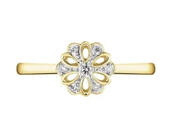 Pierścionek z żółtego złota z diamentami - kwiat - 0,05 ct - próba 585
