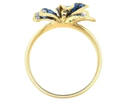 Pierścionek z żółtego złota z diamentami i szafirami - kwiat - próba 585