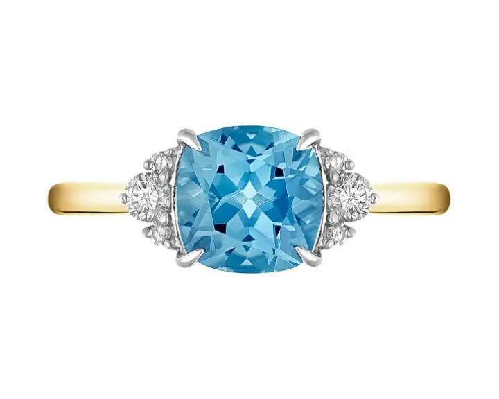 Pierścionek z żółtego złota z diamentami i topazem London Blue - próba 585