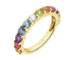 Pierścionek z żółtego złota z brylantem i kamieniami ozdobnymi - próba 585