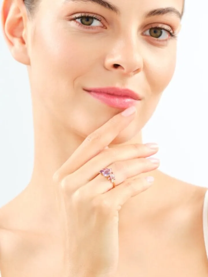 Pierścionek z żółtego złota z diamentami i kamieniami ozdobnymi - próba 585