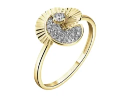 Pierścionek z żółtego złota z diamentami - kwiat - 0,11 ct - próba 585