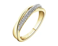 Pierścionek z żółtego złota z diamentami - 0,12 ct - próba 585