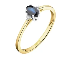 Pierścionek z żółtego złota z diamentami i szafirem - próba 375