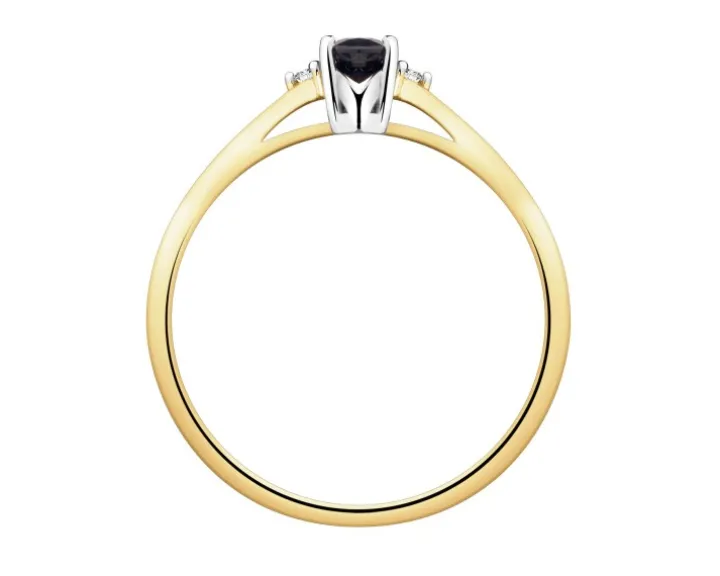 Pierścionek z żółtego złota z diamentami i szafirem - próba 375