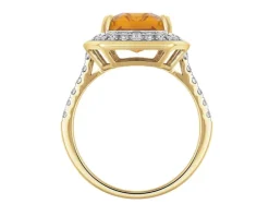 Pierścionek z żółtego złota z brylantami i cytrynem - próba 585