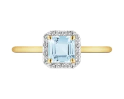 Pierścionek z żółtego złota z diamentami i topazem Sky Blue - próba 585