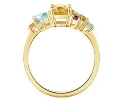 Pierścionek z żółtego złota z brylantami i kamieniami ozdobnymi - próba 585