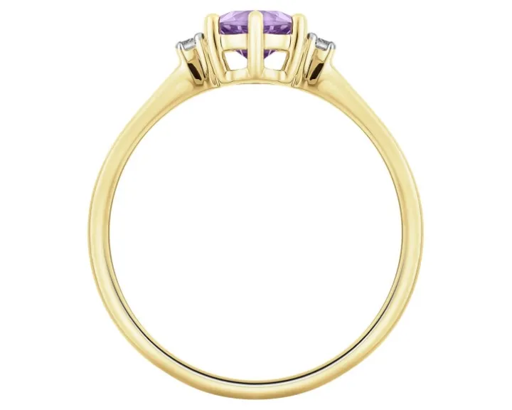 Pierścionek z żółtego złota z brylantami i ametystem - próba 375