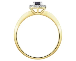 Pierścionek z żółtego złota z diamentami i szafirem - próba 585