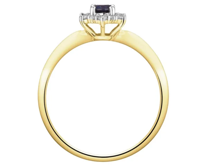 Pierścionek z żółtego złota z diamentami i szafirem - próba 585